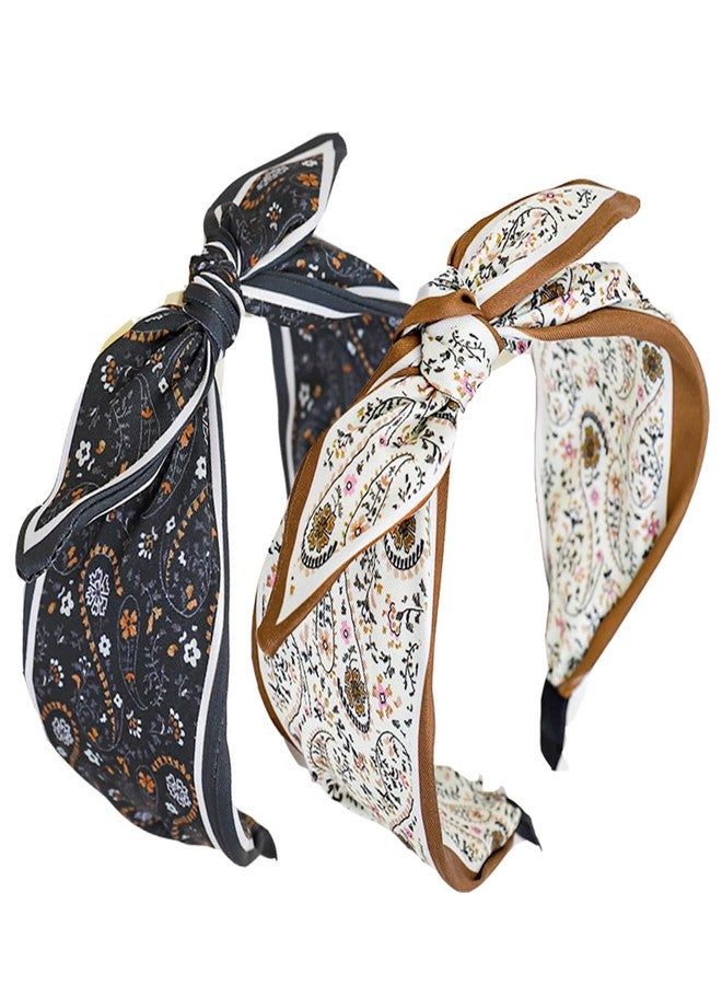 Lvyeer 2 Pack Bow Headbands for Women, Knotted Floral Rabbit Ear Cute Hairband Hair Accessories for Girls - Image 1